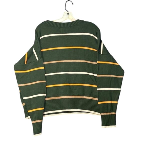 Land’s End Women's Plus Size Drifter Easy Fit Sweater 14-16 Striped Green Cotton - Picture 2 of 7